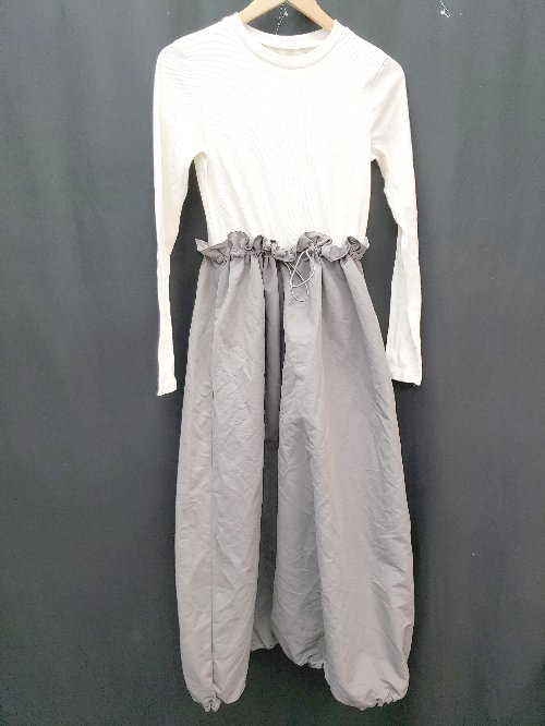 ◇ AZUL BY MOUSSY アズール 切替 バイカラー かわいい 長袖 ロング丈 ワンピース サイズM グレー ホワイト系 レディース P 【中古】