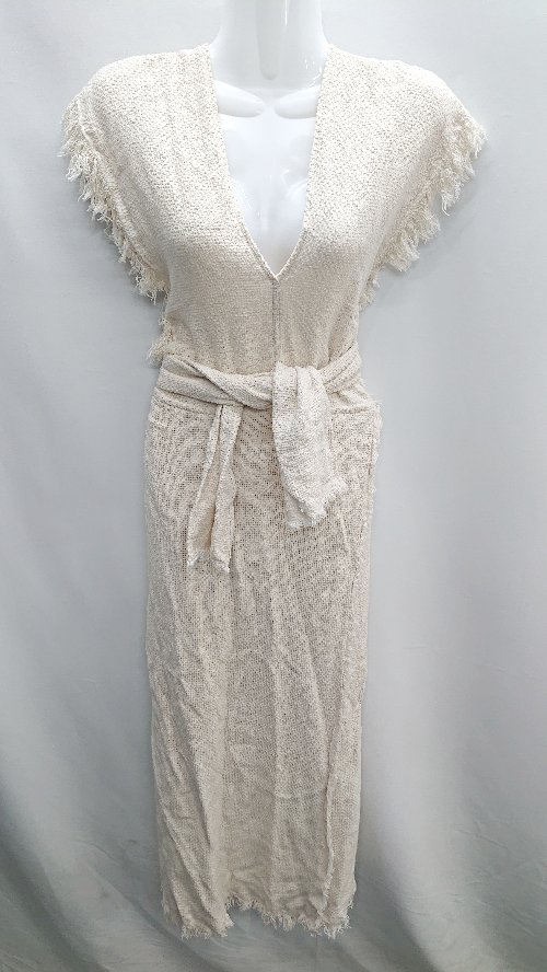 ◇ ＆her フリンジ 長袖 ロング丈 ワンピース サイズF ベージュ レディース E 【中古】