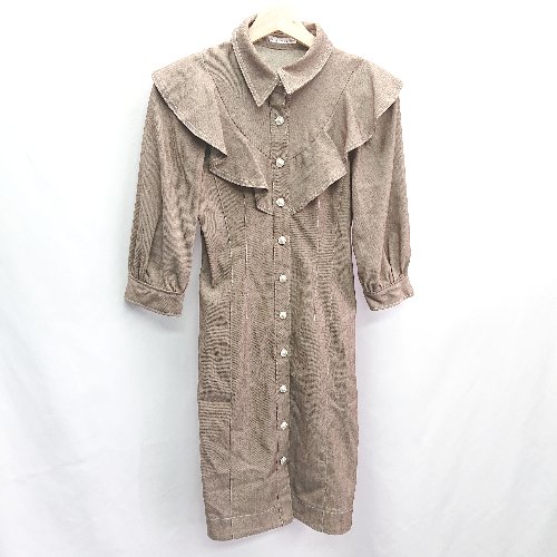 ◇ WILLSELECTION ウィルセレクション 綺麗め フリル カジュアル 七分袖 膝丈 ワンピース サイズM ブラウン レディース E 【中古】