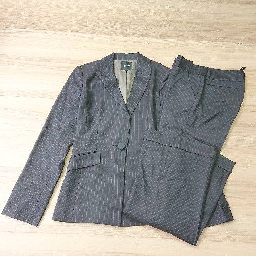 ◇ INDIVI 総裏 ストライプ柄 S パンツスーツ サイズ40 ブラック メンズ E 【中古】