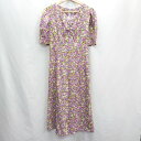 ◇ ◎ effortless chic 花柄 半袖 ロング丈 ワンピース サイズL パープル グリーン レディース E 【中古】