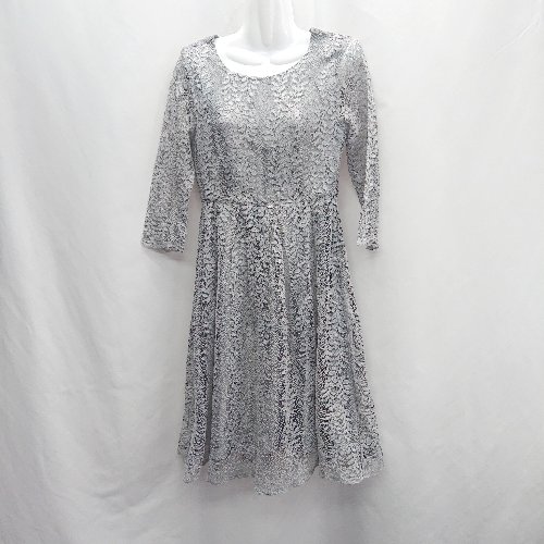楽天フクワウチ◇ Lace Ladies 長袖 ひざ丈 ワンピース サイズM グレー レディース E 【中古】