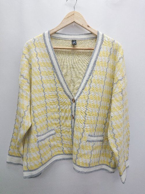◇ DAZY デイジー 千鳥格子 ニット 長袖 カーディガン サイズXL イエロー ホワイト レディース P 【中古】