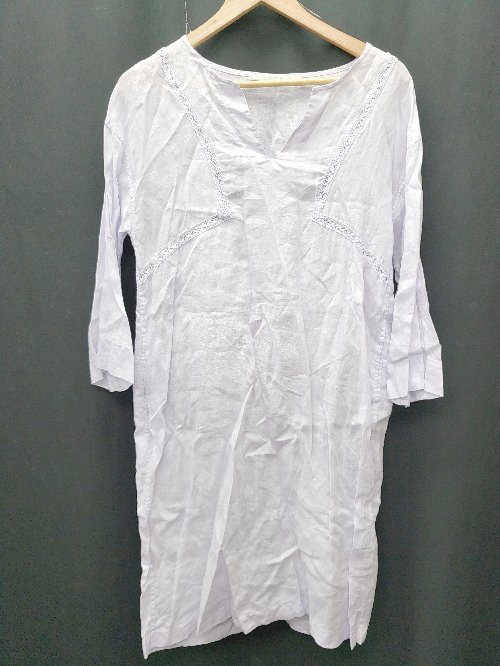 ◇ Pao de lo パオデロ スキッパー レースライン 七分袖 膝丈 ワンピース サイズ2 ホワイト レディース P 【中古】