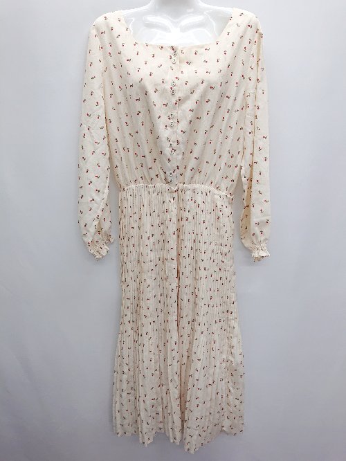 ◇ moi tytto モイテュット ウエストゴム プリーツ 総柄 長袖 膝下丈 ワンピース サイズF ライトベージュ系 レディース P 【中古】