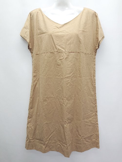 ◇ NIMES ニーム バックボタン フレンチスリーブ 膝丈 ワンピース 表記なし ベージュ レディース P 【中古】