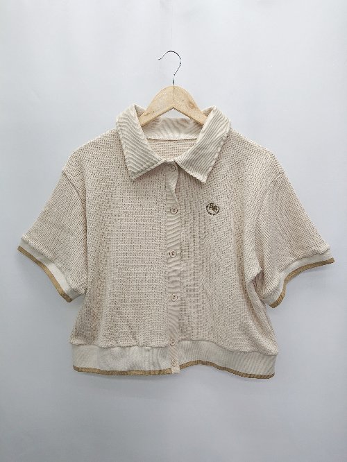 ◇ classicalelf クラシカルエルフ ワッフル 刺繡 半袖 カーディガン サイズXL ベージュ系 レディース P 【中古】