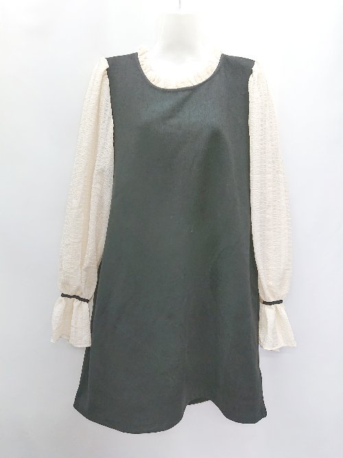 ◇ JUNOAH ジュノア シアー レース 長袖 ミニ丈 ワンピース サイズ表記なし ブラック ベージュ系 レディース P 【中古】