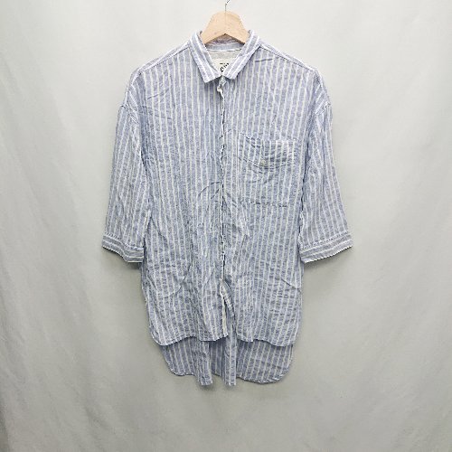 ◇ ◎ ONIGIRI オニギリ ストライプ柄 半袖 シャツ サイズ11 ブルー ホワイト レディース E 【中古】