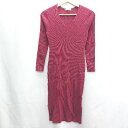 ◇ Loungedress ラウンジドレス 長袖 膝丈 ワンピース サイズF レッド系 レディース E 【中古】