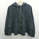 ◇ a.v.v アー ヴェ ヴェ フード フリル ジップアップ 長袖 パーカー サイズM ネイビー レディース E 【中古】