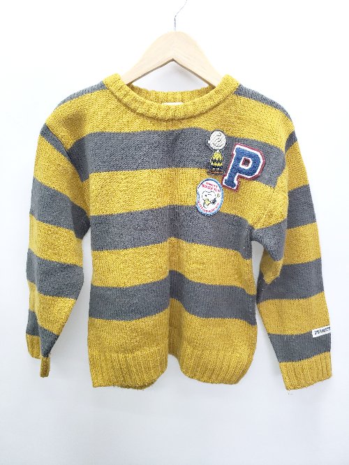 ◇ F.O.KIDS エフオーキッズ PEANUTS ボーダー キッズ 長袖 ニット セーター サイズ120 マスタード グレ..