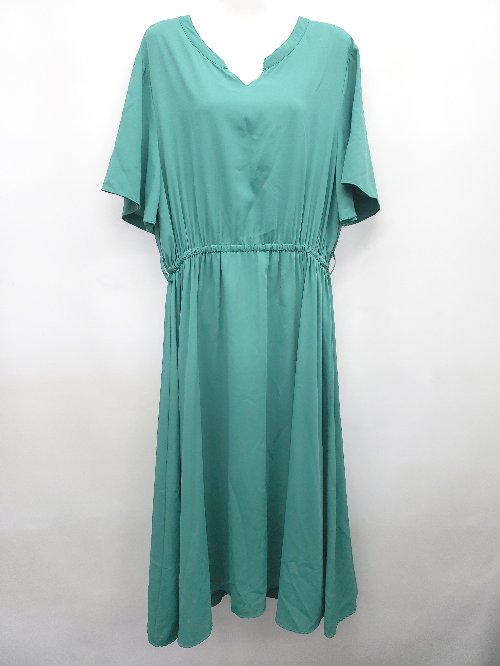 ◇ SIVEIL シスベイル スキッパー ウエスト切替 半袖 膝下丈 ワンピース サイズPS42 グリーン レディー..