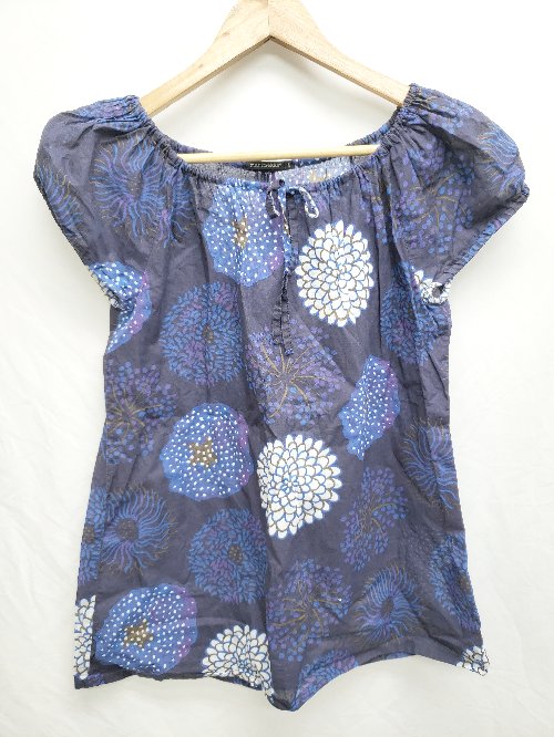 ◇ Marimekko マリメッコ 総柄 merisiili フレンチスリーブ ブラウス サイズXS ネイビー マルチ レディース P 【中古】