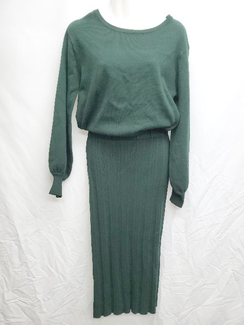 ◇ MOUSSY マウジー リブ系 ニット シンプル 長袖 膝下丈 ワンピース サイズF ダークグリーン レディース P 【中古】