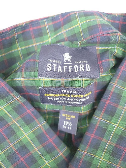◇ Stafford スタッフォード チェック柄 長袖 シャツ サイズ17 1/2 36-37 グリーン ネイビー マルチ メンズ P 【中古】