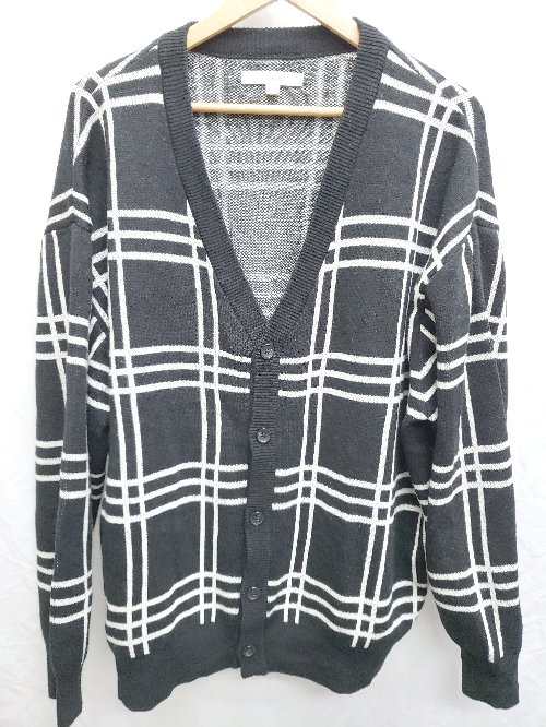 ◇ Anchor Smith アンカー スミス チェック ニット 長袖 カーディガン サイズM ブラック ホワイト メン..