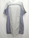 ◇ YOSHIYO ヨシヨ ノーカラー ストライプ 半袖 膝丈 ワンピース サイズ4 グレー ネイビー レディース P 【中古】