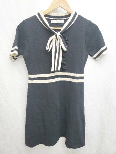◇ ManonMimie 半袖 ミニ ニット ワンピース サイズF ブラック アイボリー系 レディース P 【中古】 ◇ ManonMimie 半袖 ミニ ニット ワンピース サイズF ブラック アイボリー系 レディース P 【中古】