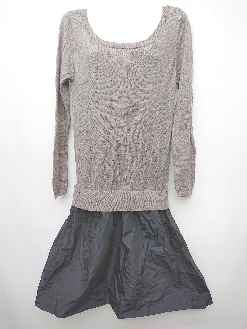 ◇ NOBLE ノーブル 異素材 長袖 ミニ丈 ワンピース 表記なし ベージュ ブラック レディース P 【中古】