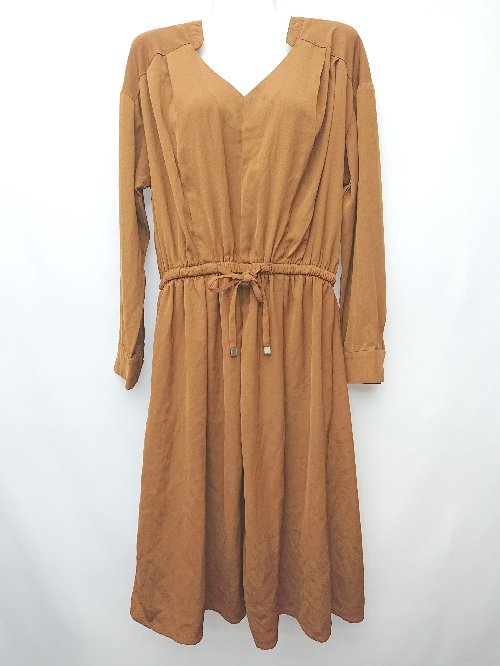 ◇ ViS ビス Vネック ウエストゴム 長袖 膝下丈 ワンピース サイズF ブラウン レディース P 【中古】