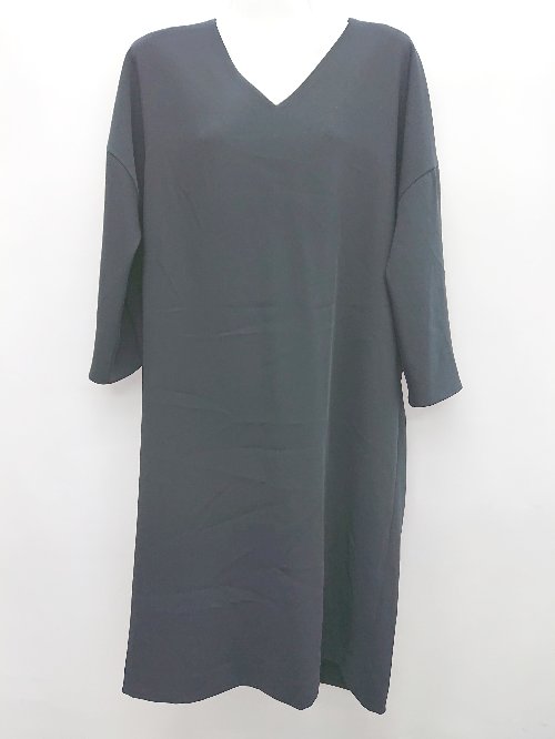 ◇ Droite lautreamont ロートレアモン シンプル フォーマル 七分袖 膝丈 ワンピース サイズ2 ネイビー レディース P 【中古】