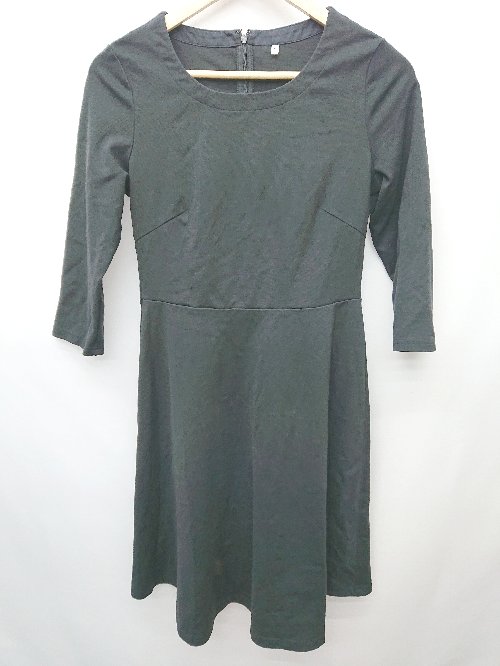 ◇ MUJI 無印良品 ムジルシ シンプル カジュアル 長袖 膝丈 ワンピース サイズL ブラック レディース P ..