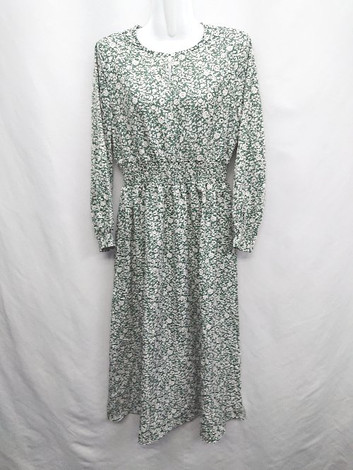 ◇ ECLIN エクラン 花柄 長袖 ロング丈 ワンピース サイズM グリーン系 レディース E 【中古】