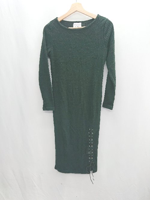 ◇ EGOIST エゴイスト クルーネック リブ ニット 長袖 ロング丈 ワンピース サイズ表記なし ブラック レディース E 【中古】