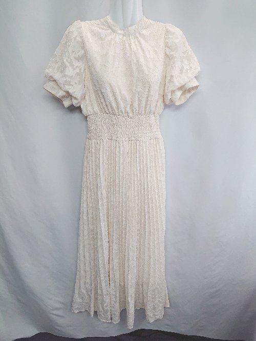 ■ one after another NICE CLAUP 花柄 半袖 ロング丈 ワンピース サイズF ホワイト レディース E 【中古】