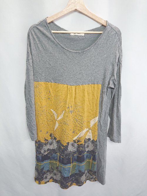 ◇ SUPER HAKKA スーパーハッカ 長袖 ひざ丈 ワンピース サイズ表記なし グレー マスタード レディース E 【中古】