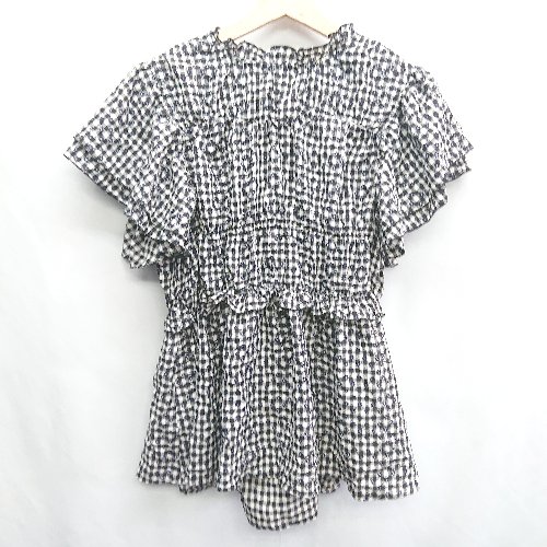 ◇ one after another NICE CLAUP ギンガムチェック 半袖 チュニック サイズF ネイビー レディース E 【中古】 ◇ one after another NICE CLAUP ギンガムチェック 半袖 チュニック サイズF ネイビー レディース E 【中古】