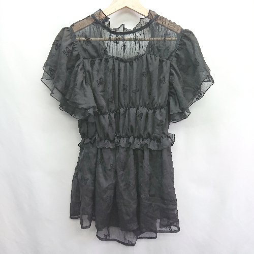 ◇ one after another NICE CLAUP 半袖 チュニック サイズF ブラック レディース E 【中古】