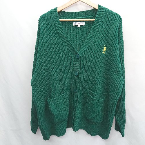 ■ u.s. polo assn. ロゴ刺繡 長袖 ニットカーディガン サイズF グリーン メンズ E 【中古】