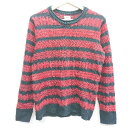◇ coen enjoy easy chic ボーダー柄 長袖 ニット サイズSMALL レッド系 レディース E 【中古】