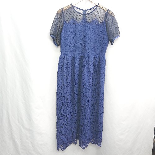 ◇ merlot plus レース ドット柄 半袖 ロング丈 ワンピース サイズ表記なし ネイビー ブルー レディース E 【中古】 ◇ merlot plus レース ドット柄 半袖 ロング丈 ワンピース サイズ表記なし ネイビー ブルー レディース E 【中古】