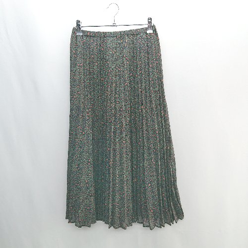 ◇ w closet ダブルクローゼット 豹柄 レオパード 膝下丈 プリーツ スカート サイズF グリーン系 レディース E 【中古】
