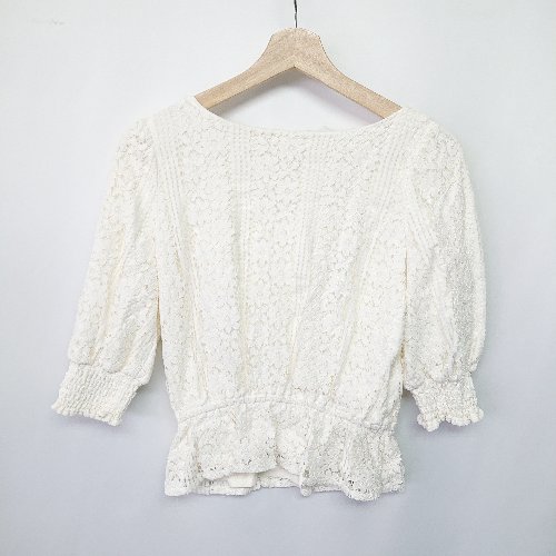 ◇ ノーブランド レース キレイめ ガーリー 七分袖 シャツ ブラウス サイズ表記なし ホワイト レディース E 【中古】