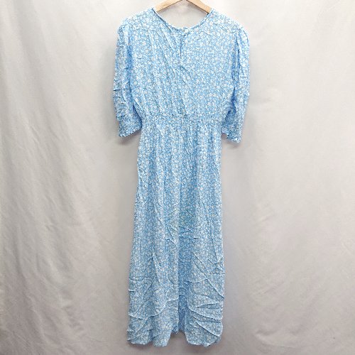 ◇ ZARA ザラ 花柄 七分袖 ロング丈 ワンピース サイズXS ライトブルー レディース E 【中古】