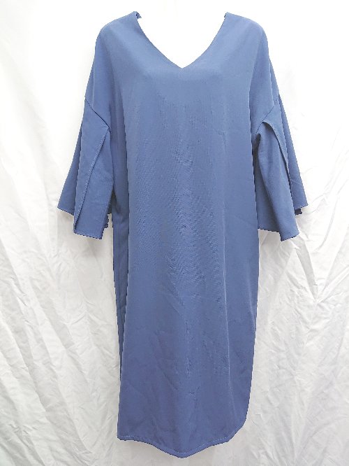 ◇ PourVous プールヴー 七分袖 膝下丈 ワンピース サイズL ブルー レディース P 【中古】