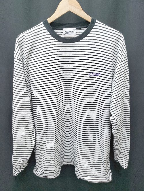 ◇ Snap club スナップクラブ ボーダー 長袖 Tシャツ カットソー サイズL ホワイト ブラック メンズ P 【中古】