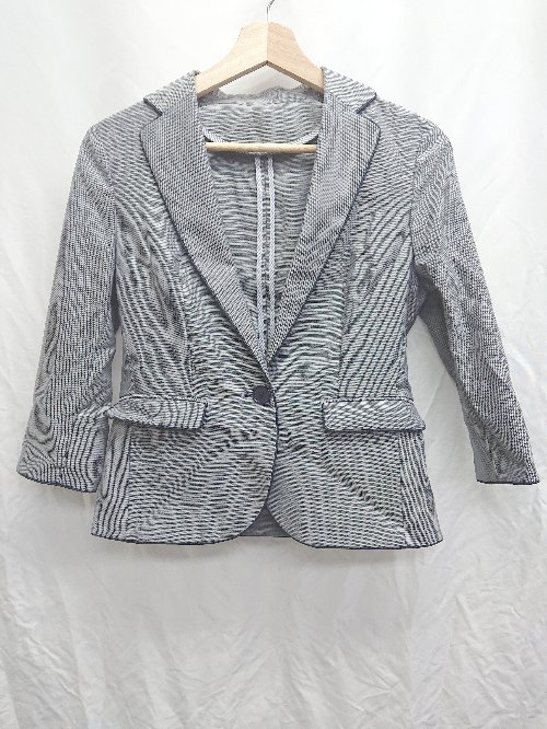 ◇ THE SUIT COMPANY 七分袖 テーラードジャケット サイズ36 ネイビー ホワイト系 レディース P 【中古】