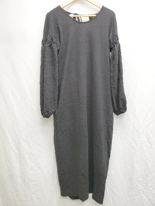 ◇ LORO シンプル ゆったり 長袖 膝下丈 ワンピース サイズF ブラック レディース P 【中古】