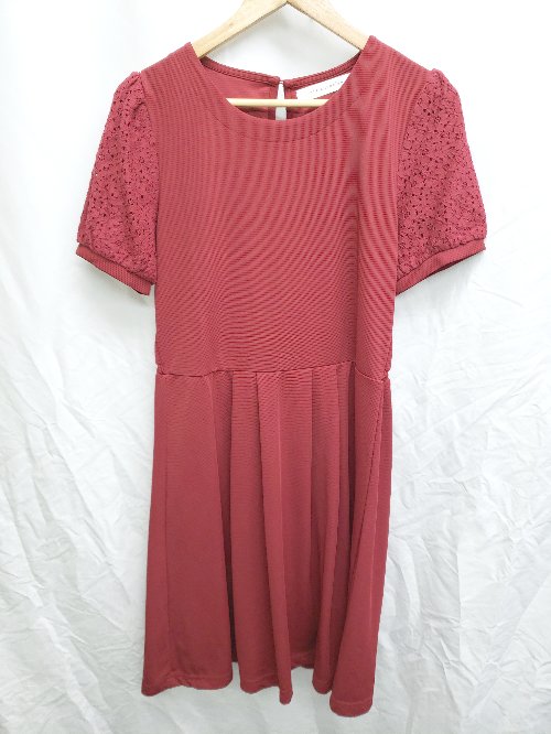◇ THE EMPORIUM ジエンポリアム 半袖 膝丈 ワンピース サイズL レッド レディース P 【中古】