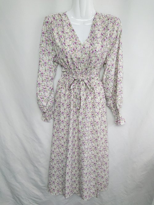 ◇ Jumelle 花柄 長袖 ロング丈 ワンピース サイズF パープル系 レディース E 【中古】