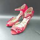 ◇ ANNA SUI WORLD ドット柄 リボン装飾 パンプス サイズ3 レッド ホワイト レディース E 【中古】