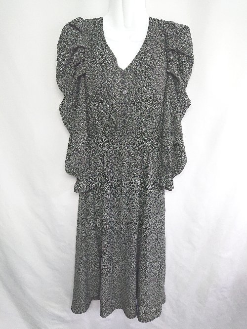 ◇ ViS ビス 総柄 長袖 膝下丈 ワンピース サイズF ブラック系 レディース E 【中古】