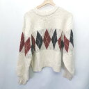 ◇ Heather ヘザー アーガイル柄 長袖 セーター サイズF アイボリー系 ボルドー ネイビー レディース E 【中古】