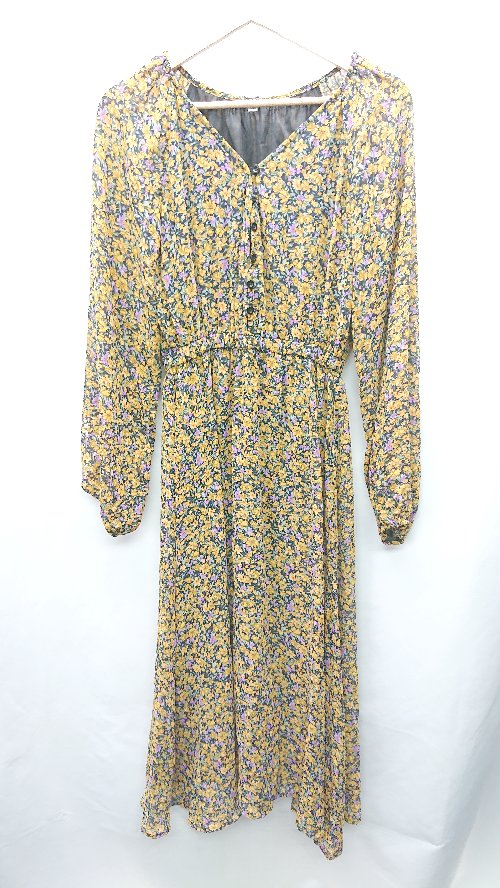 ◇ coca コカ 花柄 長袖 ロング丈 ワンピース サイズFREE イエロー系 レディース E 【中古】