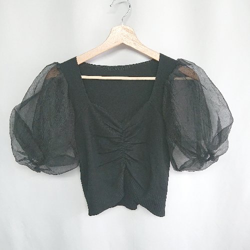 ◇ GRL パフスリーブ 半袖 リブニットトップス サイズM ブラック レディース E 【中古】